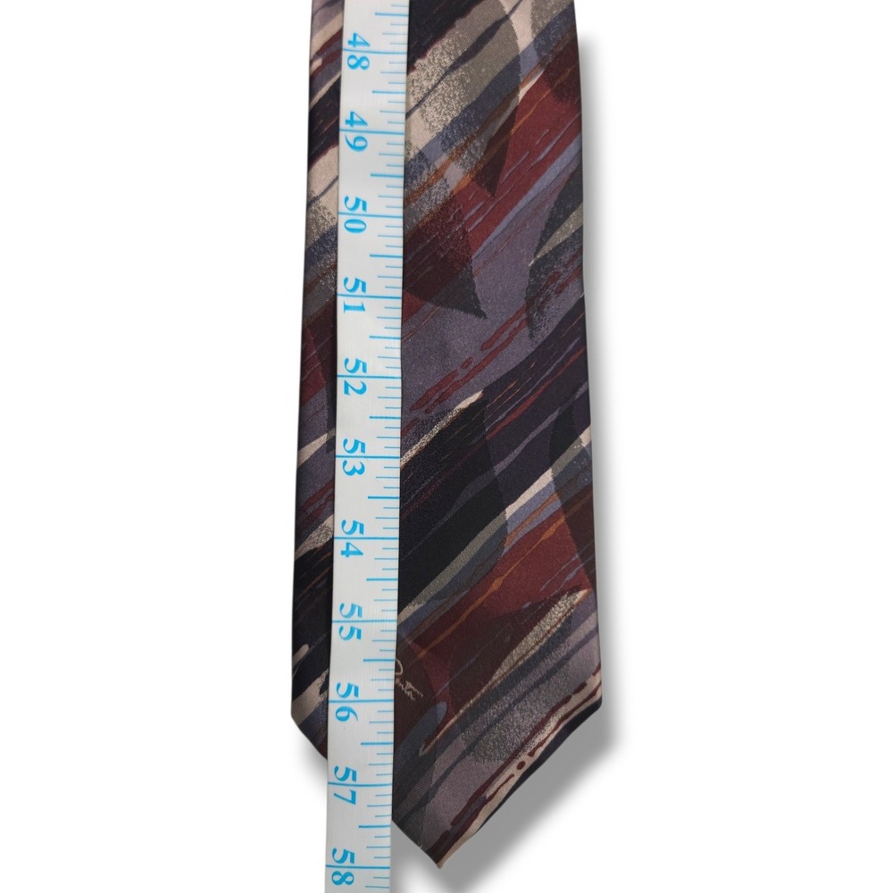 Oscar De La Renta Studio Silk Necktie Abstract Stripe USA Burgundy Gray OS - Picture 5 of 6